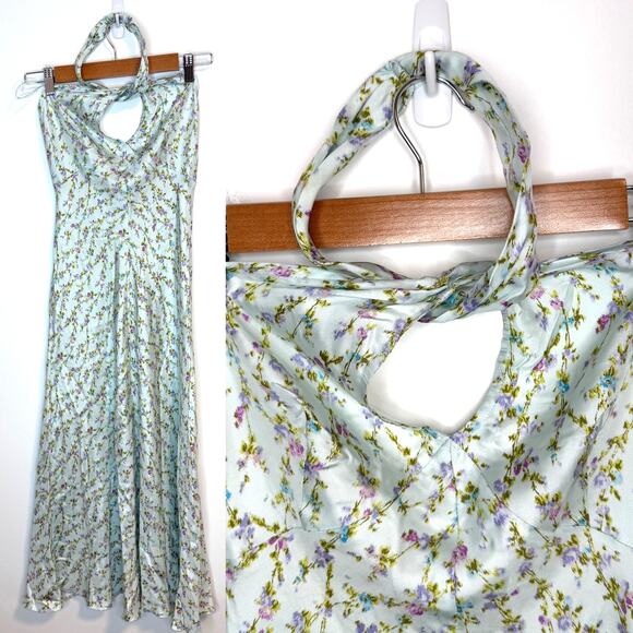 Rebecca Taylor Dresses & Skirts - Rebecca Taylor Floral Silk Halter Midi Dress In Light Blue Size 8